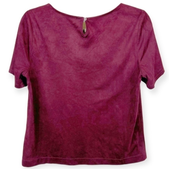 Skies Are Blue Fringe Top Short Sleeve Faux Suede Burgundy Small - Picture 3 of 5
